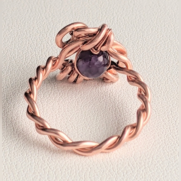 Baroque Amethyst Ring Pure Copper Unique Artisan Crafted Design - Picture 10 of 10